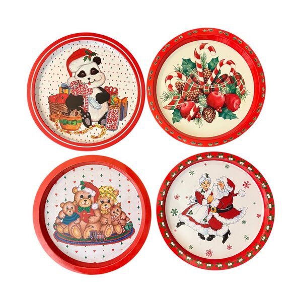 Retro Christmas Metal Cookie Trays Holiday Kitchen Decor Cookie Exchange Swap - Picture 10 of 16